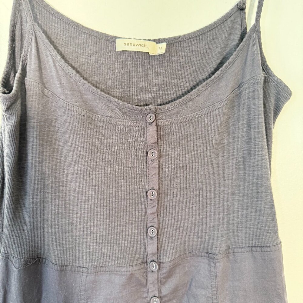 Sandwich 100% Cotton Mix Media Maxi Dress Charcoal Barrel Skirt M - Picture 3 of 13